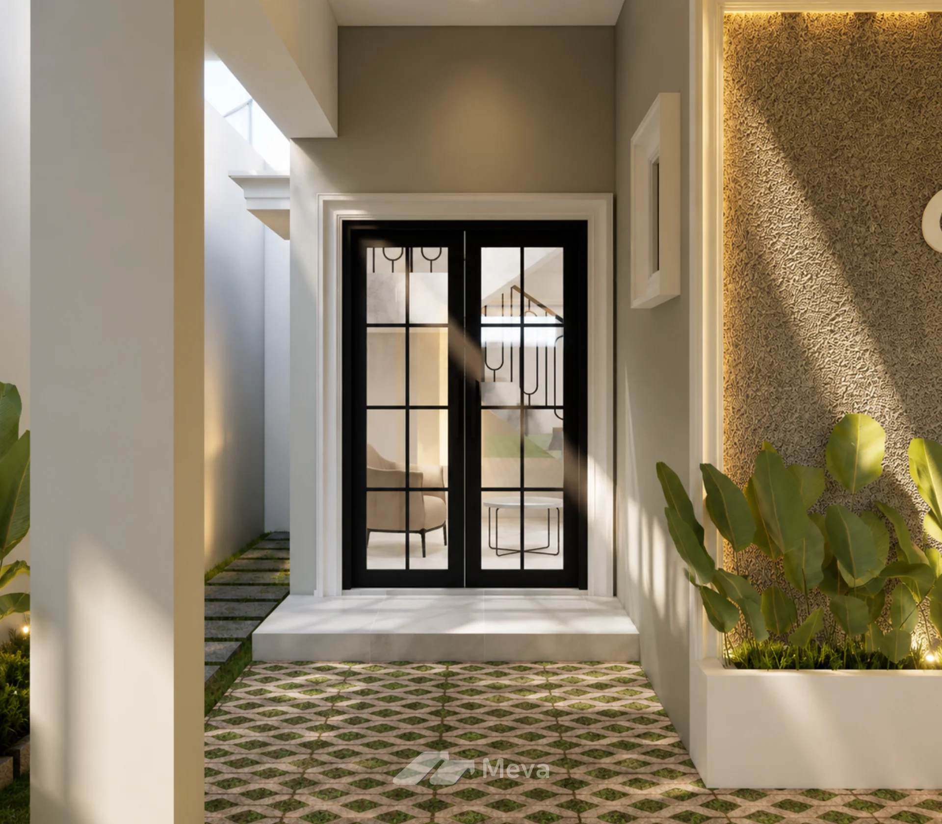 Arsitek rumah Bekasi - desain rumah tinggal dua lantai dengan taman samping
